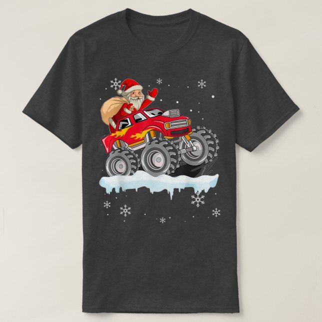 Christmas Santa Claus Riding Monster Truck Boys Ki T-Shirt (Design Front)