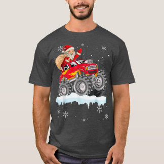 Christmas Santa Claus Riding Monster Truck Boys Ki T-Shirt