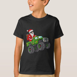 Christmas Santa Claus Riding Monster Truck Boys Ki T-Shirt