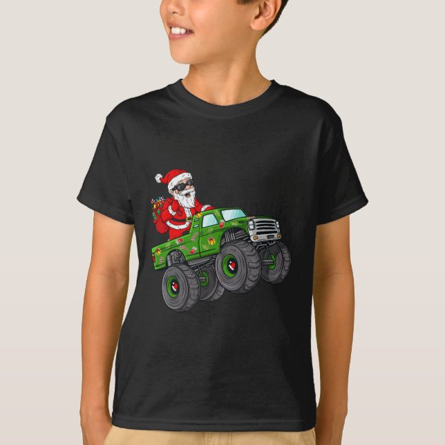 Christmas Santa Claus Riding Monster Truck Boys Ki T-Shirt (Front)