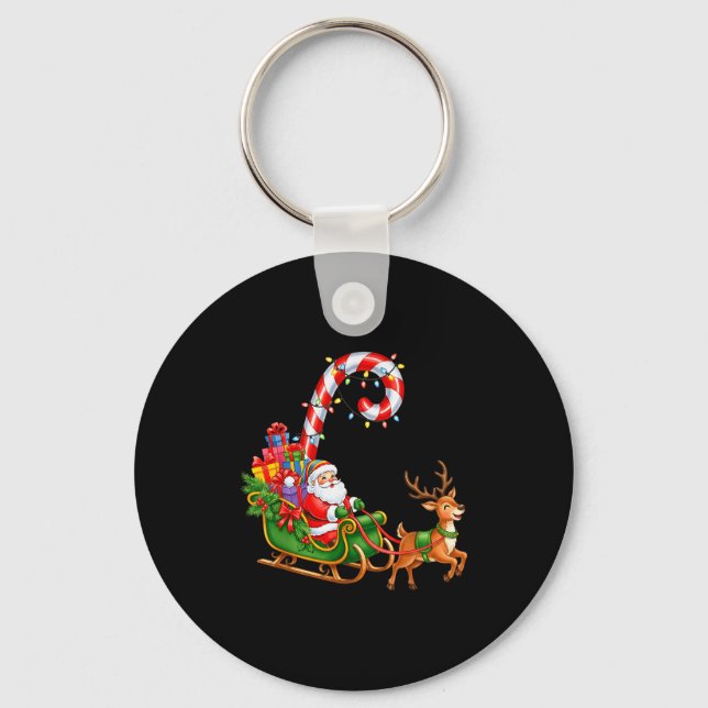 Christmas Santa Claus Riding Reindeer Lights Men W Keychain (Front)