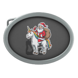 Christmas Santa Claus Riding Unicorn - Xmas Girls  Belt Buckle