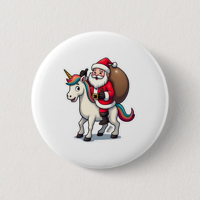 Christmas Santa Claus Riding Unicorn - Xmas Girls  Button (Front)