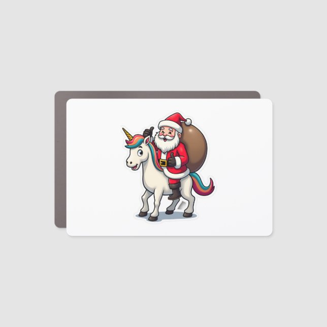 Christmas Santa Claus Riding Unicorn - Xmas Girls  Car Magnet (Front)