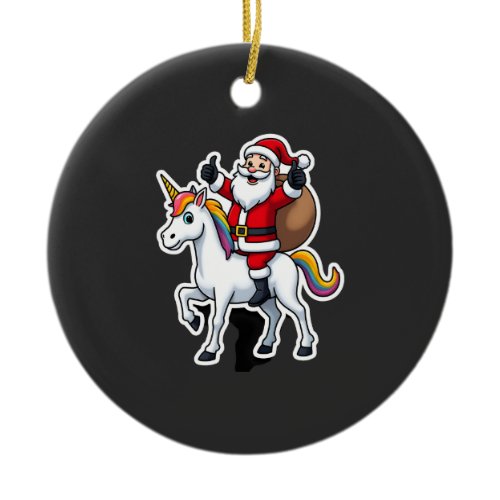 Christmas Santa Claus Riding Unicorn - Xmas Girls  Ceramic Ornament