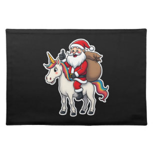Christmas Santa Claus Riding Unicorn - Xmas Girls Cloth Placemat
