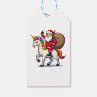Christmas Santa Claus Riding Unicorn - Xmas Girls Gift Tags