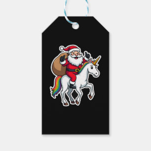 Christmas Santa Claus Riding Unicorn - Xmas Girls Gift Tags