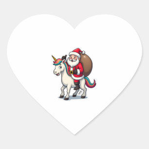 Christmas Santa Claus Riding Unicorn - Xmas Girls Heart Sticker