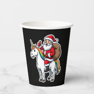 Christmas Santa Claus Riding Unicorn - Xmas Girls  Paper Cups