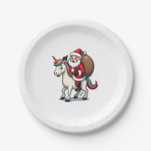 Christmas Santa Claus Riding Unicorn - Xmas Girls  Paper Plates