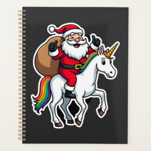 Christmas Santa Claus Riding Unicorn - Xmas Girls  Planner