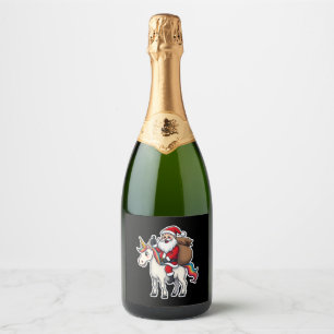 Christmas Santa Claus Riding Unicorn - Xmas Girls Sparkling Wine Label