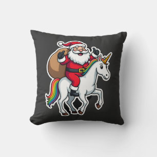 Christmas Santa Claus Riding Unicorn - Xmas Girls Throw Pillow