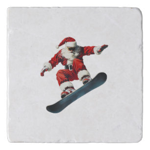 Christmas Santa Claus Snowboard Snowboarding Snowb Trivet