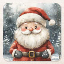 Christmas Santa Claus Snowfall Square Coasters