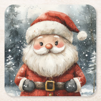 Christmas Santa Claus Snowfall Square Coasters