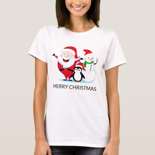 Christmas Santa Claus Snowman and Penguin T_Shirt