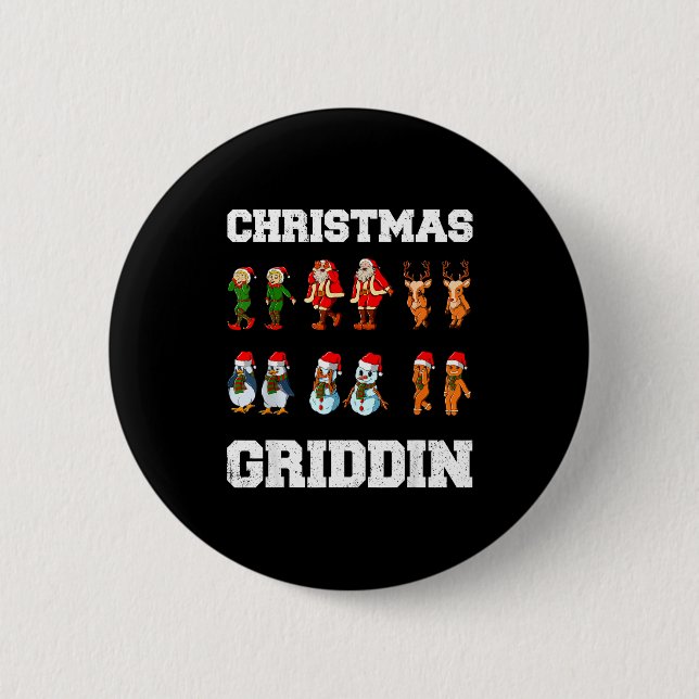 Christmas Santa Claus Snowman Reindeer Griddy Grid Button (Front)