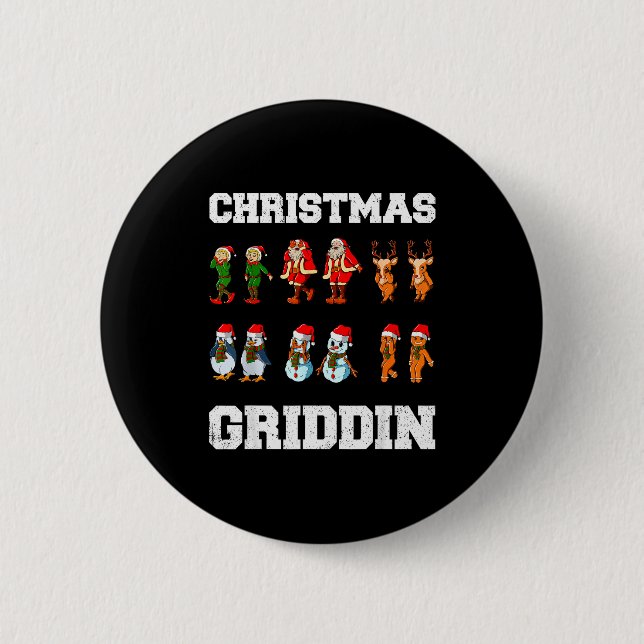 Christmas Santa Claus Snowman Reindeer Griddy Grid Button (Front)