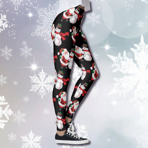 Christmas Santa Claus Snowman Womens Leggings
