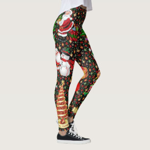 Pink Queen Women's Christmas Santa Claus Print Leggings Stretchy Tights 
