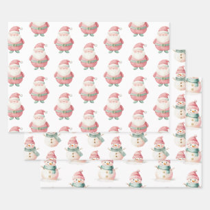Christmas Santa Claus Snowman Wrapping Paper Sheets
