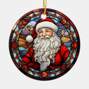 Christmas Santa Claus stained glass style Ceramic Ornament