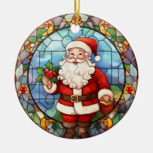 Christmas Santa Claus stained glass style Ceramic Ornament