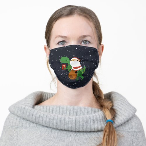 Christmas Santa Claus T_rex Dinosaur Sleigh Adult Cloth Face Mask