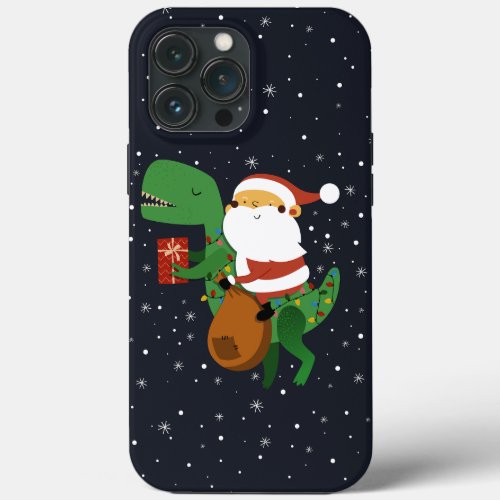 Christmas Santa Claus T_rex Dinosaur Sleigh iPhone 13 Pro Max Case