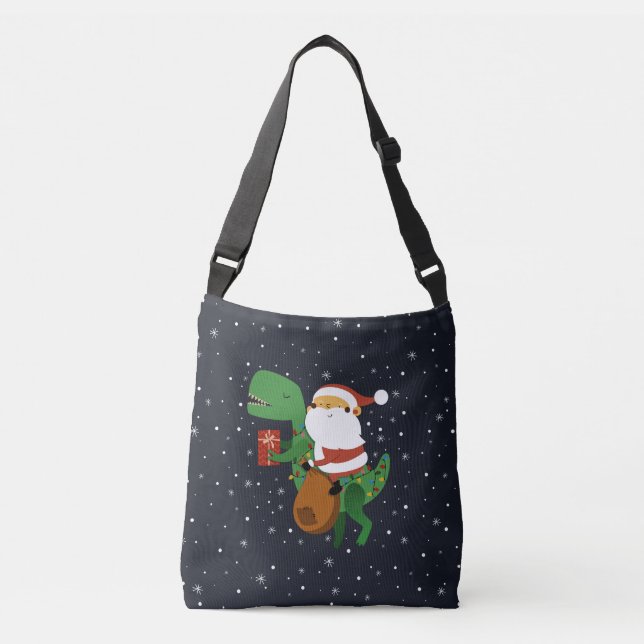 Christmas Santa Claus T-rex Dinosaur Sleigh Crossbody Bag (Front)
