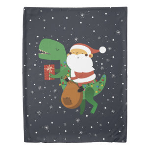 Christmas Santa Claus T-rex Dinosaur Sleigh Duvet Cover