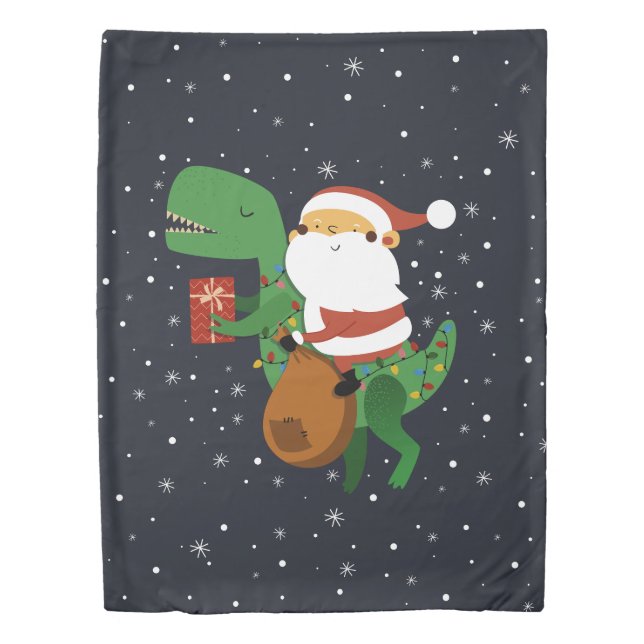 Christmas Santa Claus T-rex Dinosaur Sleigh Duvet Cover (Front)
