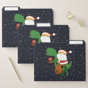 Christmas Santa Claus T-rex Dinosaur Sleigh File Folder