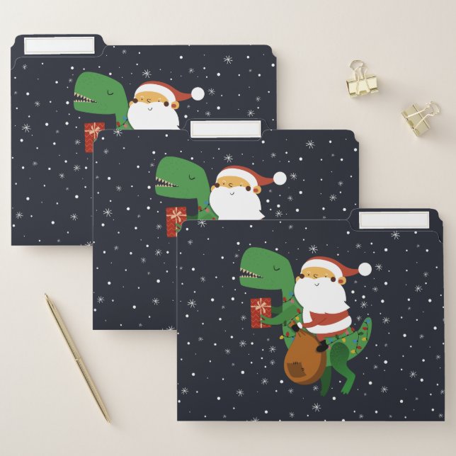 Christmas Santa Claus T-rex Dinosaur Sleigh File Folder (Set)