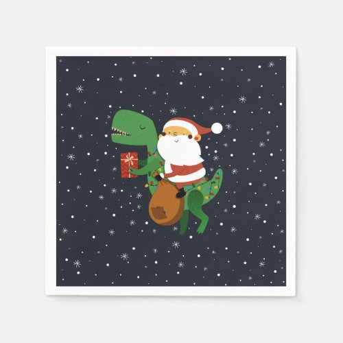 Christmas Santa Claus T_rex Dinosaur Sleigh Napkins