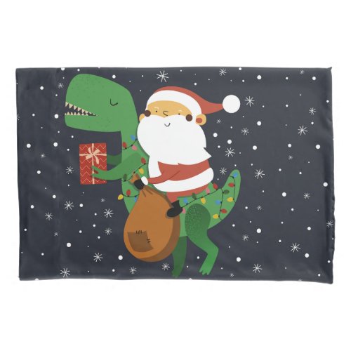 Christmas Santa Claus T_rex Dinosaur Sleigh Pillow Case