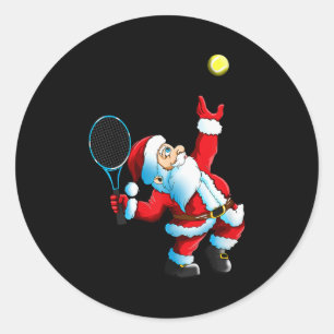 Christmas Santa Claus Tennis Game Tennis Racket Classic Round Sticker