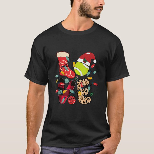 Christmas Santa Claus Tennis Game Tennis Racket Hu T-Shirt (Front)