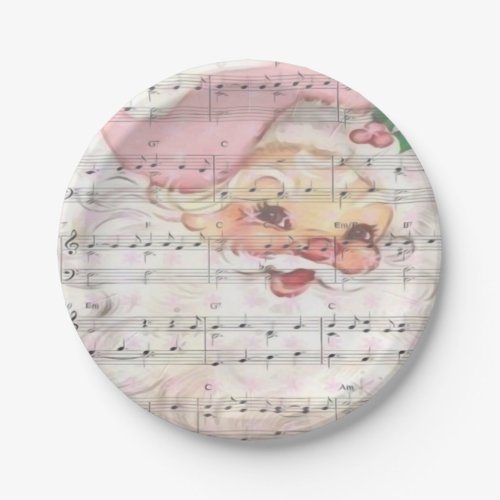 Christmas Santa Claus Vintage Sheet Music Paper Plates