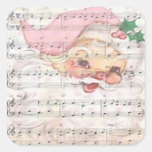 Christmas Santa Claus Vintage Sheet Music Square Sticker