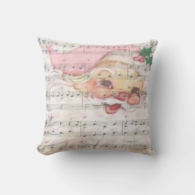 Christmas Santa Claus Vintage Sheet Music Throw Pillow (Front)