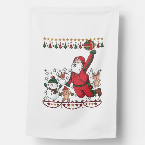Christmas Santa Claus Volleyball Snowman Reindeer House Flag