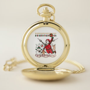 Christmas Santa Claus Volleyball Snowman Reindeer Pocket Watch