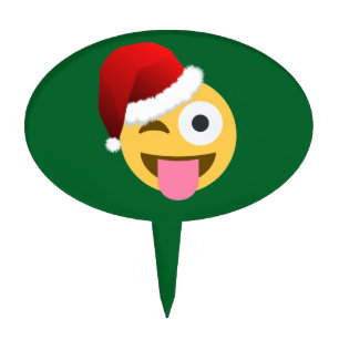 christmas santa claus winking emoji cake topper