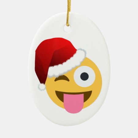 Christmas Santa Claus Winking Emoji Ceramic Ornament