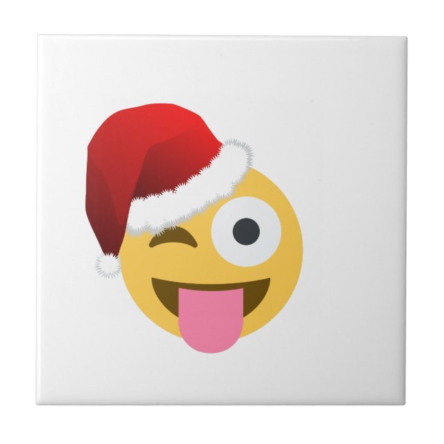 christmas santa claus winking emoji ceramic tile (Front)