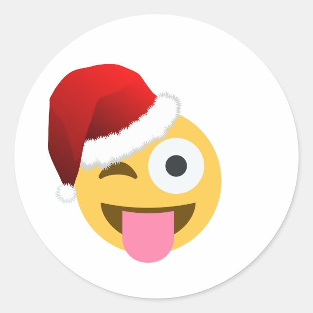 christmas santa claus winking emoji classic round sticker (Front)