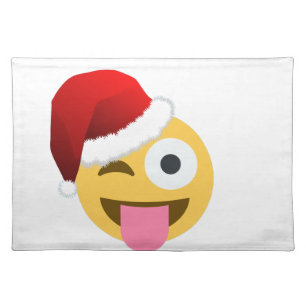 christmas santa claus winking emoji cloth placemat